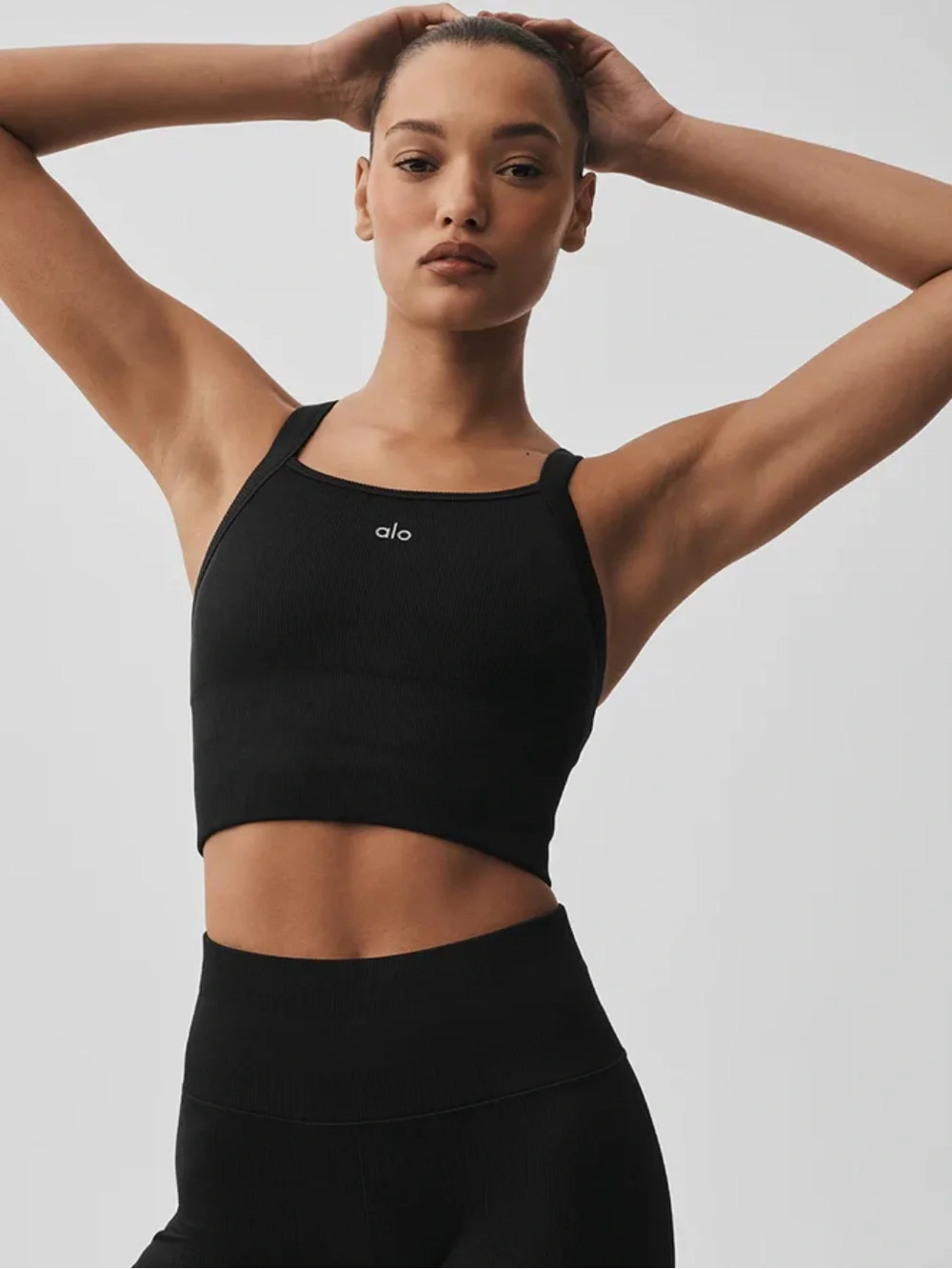 Alo Yoga Seamless Ribbed Favorite Bra Tank Black Built In Bra